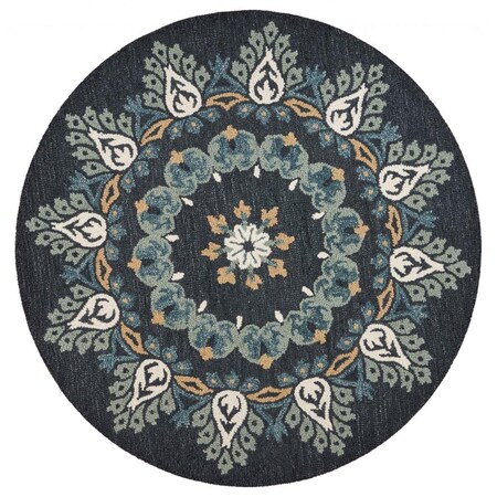 Palacedesigns 6 ft. Round Black Floral Paradise Area Rug - Black - 6' PA3655129